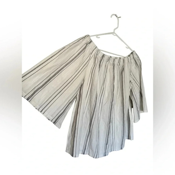 Garnet Hill Small White Striped Top Drop Shoulder Peasant Blouse Cottagecore - Picture 3 of 10